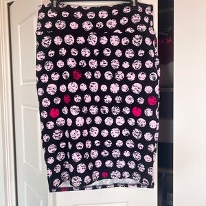 LuLaRoe Cassie Black and Pink Polka Dot Pencil Skirt